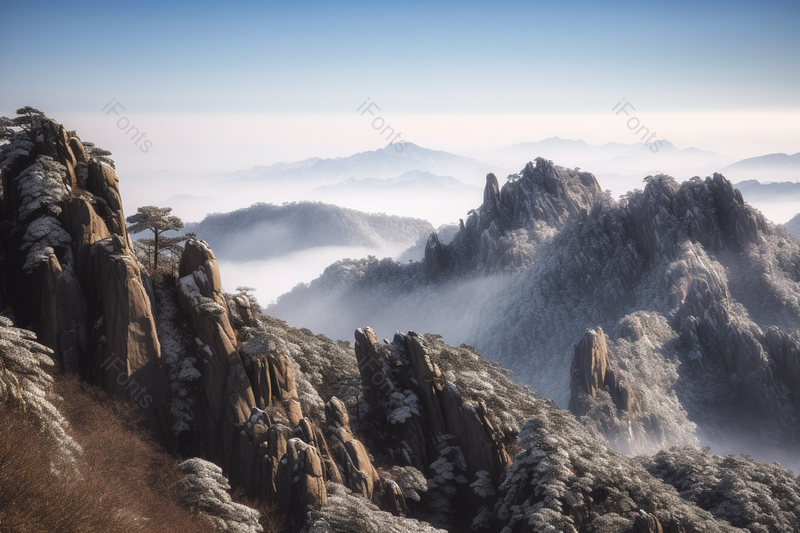 黄山奇松怪石云海雪松山峦美景,高清,摄影图,摄影图片,图片大全,摄影图免费下载